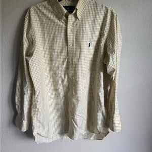 Men’s 32/33 Yellow Checkered Ralph Lauren Long Sleeve Easy Care Casual Button Up